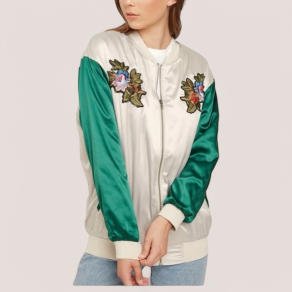 Hayden Jackets & Blazers - Hayden Green and Cream Bomber Jacket